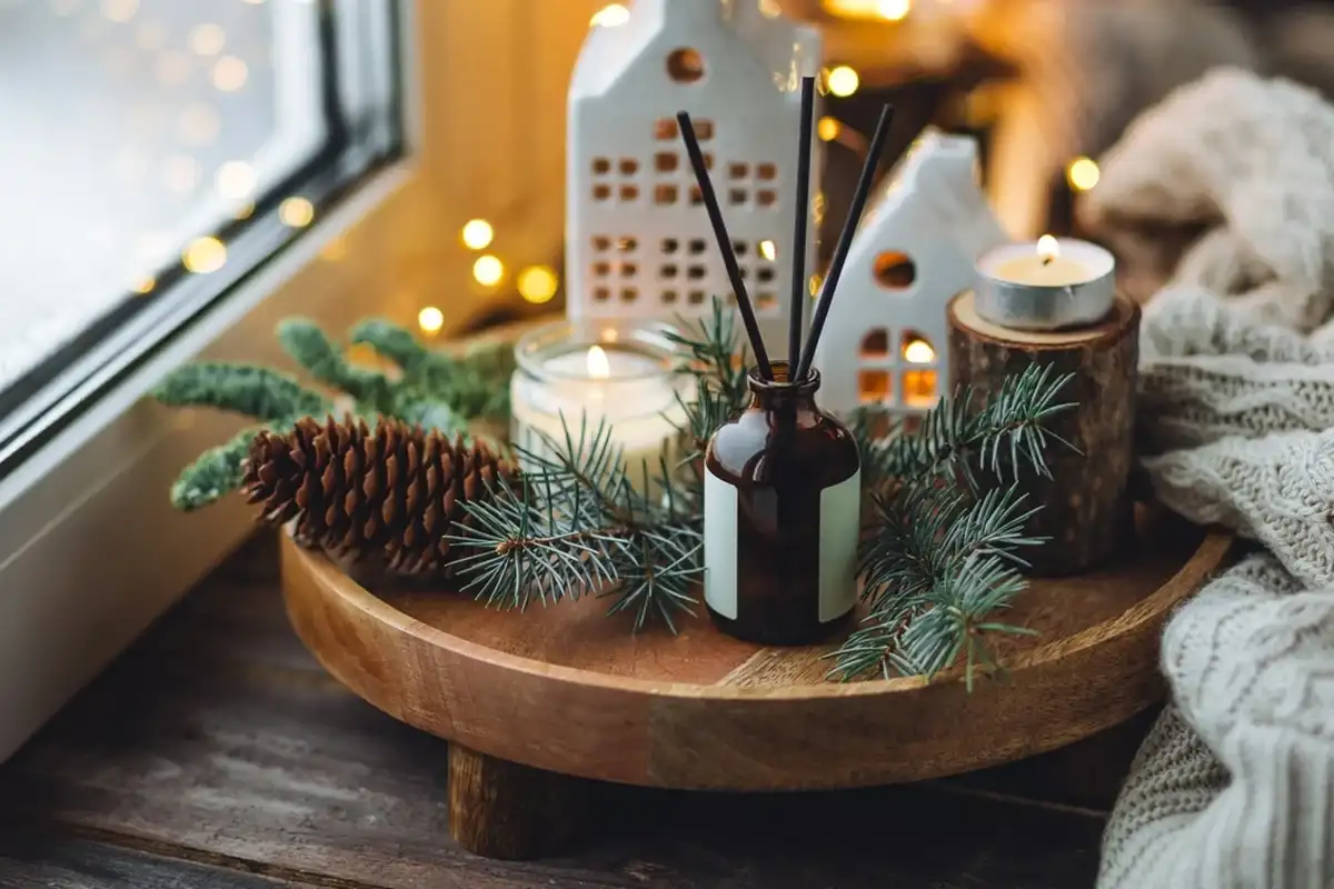 ароматы Рождества в доме с корицей, апельсином и хвоей